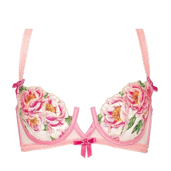 For Love & Lemons Needle Point Roses Underwire Bra Pink XS NEW - Picture 3 of 6